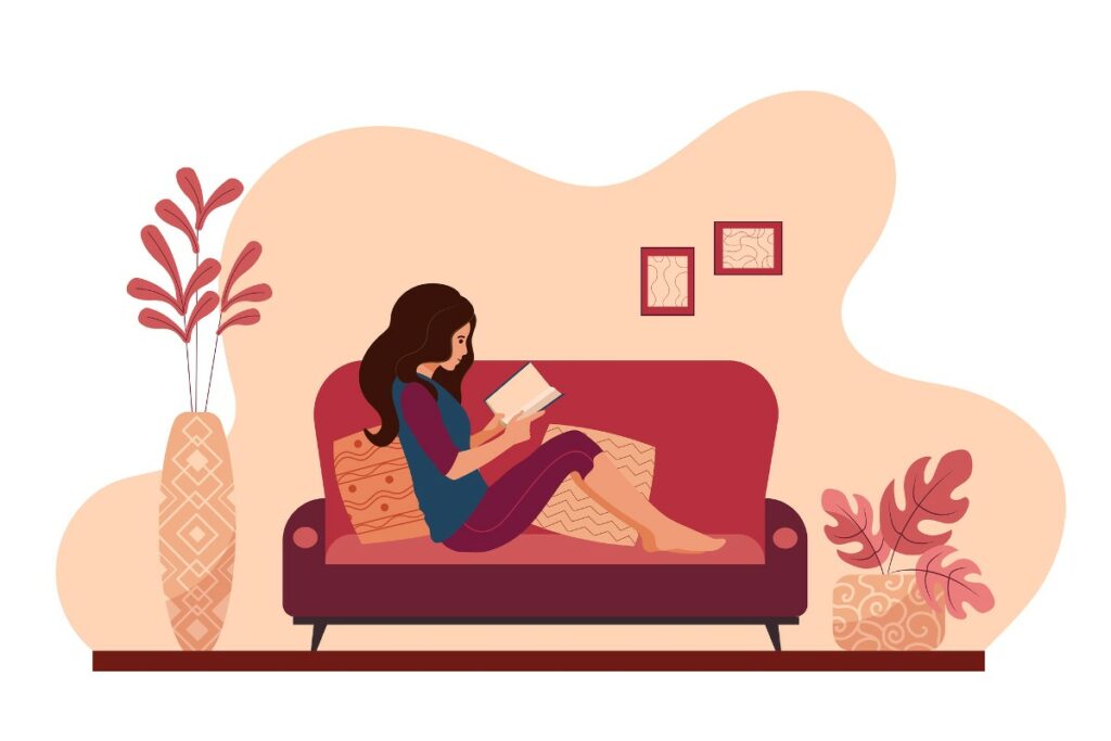 woman reading on a couch